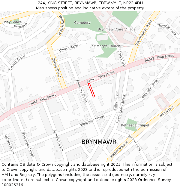 244, KING STREET, BRYNMAWR, EBBW VALE, NP23 4DH: Location map and indicative extent of plot