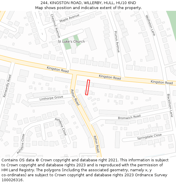 244, KINGSTON ROAD, WILLERBY, HULL, HU10 6ND: Location map and indicative extent of plot