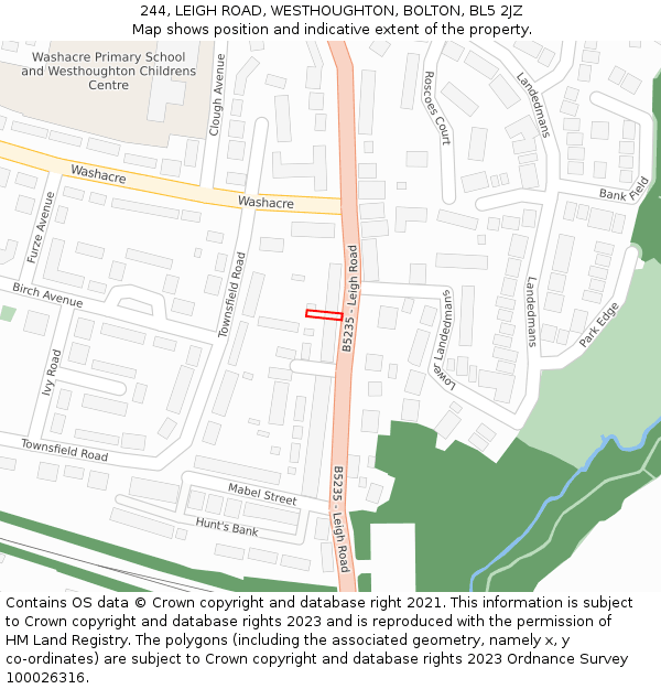 244, LEIGH ROAD, WESTHOUGHTON, BOLTON, BL5 2JZ: Location map and indicative extent of plot
