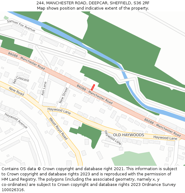 244, MANCHESTER ROAD, DEEPCAR, SHEFFIELD, S36 2RF: Location map and indicative extent of plot