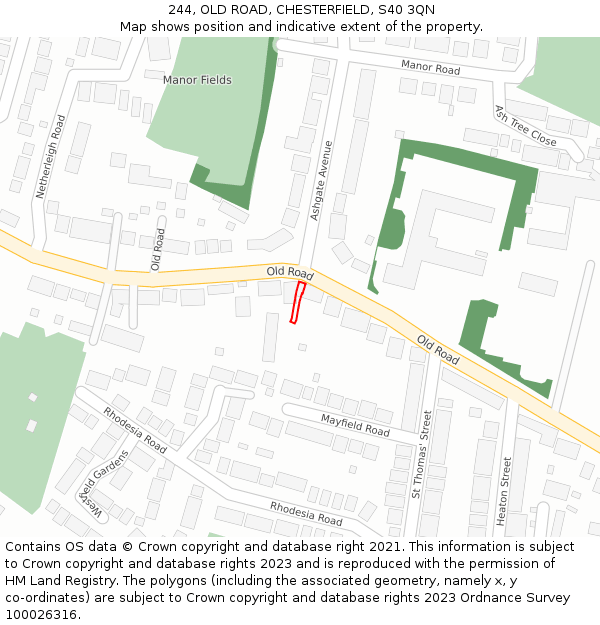 244, OLD ROAD, CHESTERFIELD, S40 3QN: Location map and indicative extent of plot