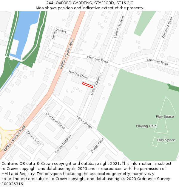 244, OXFORD GARDENS, STAFFORD, ST16 3JG: Location map and indicative extent of plot