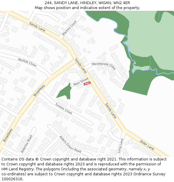 244, SANDY LANE, HINDLEY, WIGAN, WN2 4ER: Location map and indicative extent of plot