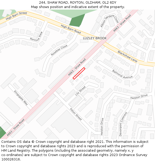 244, SHAW ROAD, ROYTON, OLDHAM, OL2 6DY: Location map and indicative extent of plot