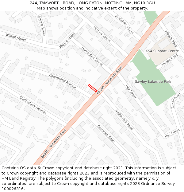 244, TAMWORTH ROAD, LONG EATON, NOTTINGHAM, NG10 3GU: Location map and indicative extent of plot