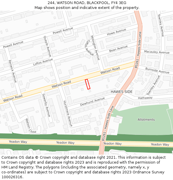 244, WATSON ROAD, BLACKPOOL, FY4 3EG: Location map and indicative extent of plot