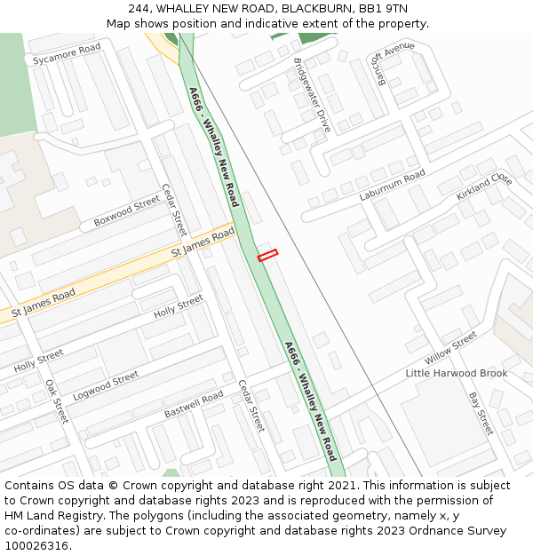 244, WHALLEY NEW ROAD, BLACKBURN, BB1 9TN: Location map and indicative extent of plot