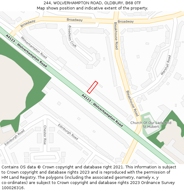 244, WOLVERHAMPTON ROAD, OLDBURY, B68 0TF: Location map and indicative extent of plot