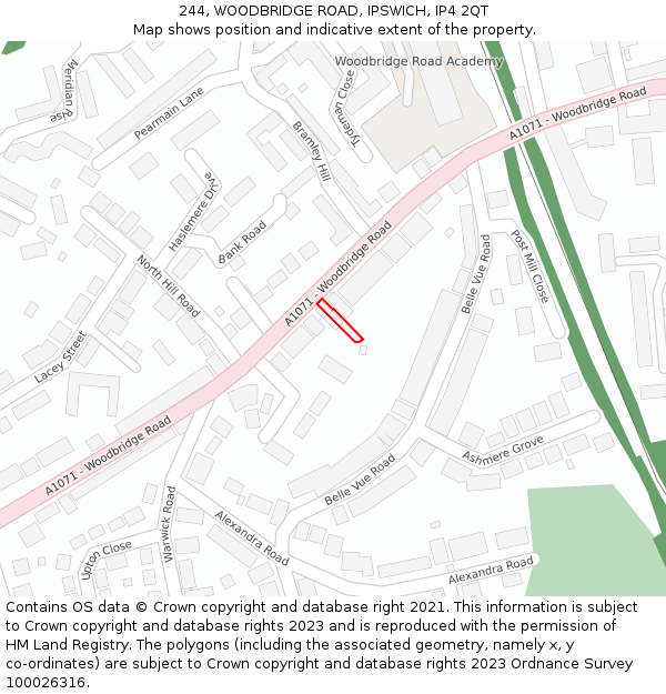 244, WOODBRIDGE ROAD, IPSWICH, IP4 2QT: Location map and indicative extent of plot