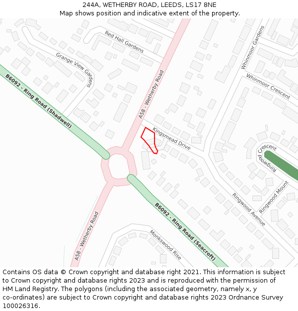 244A, WETHERBY ROAD, LEEDS, LS17 8NE: Location map and indicative extent of plot