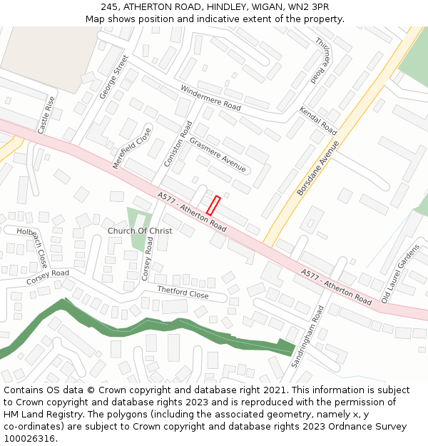 245, ATHERTON ROAD, HINDLEY, WIGAN, WN2 3PR: Location map and indicative extent of plot