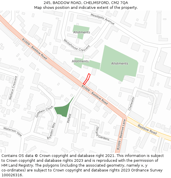 245, BADDOW ROAD, CHELMSFORD, CM2 7QA: Location map and indicative extent of plot