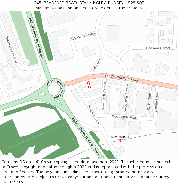 245, BRADFORD ROAD, STANNINGLEY, PUDSEY, LS28 6QB: Location map and indicative extent of plot
