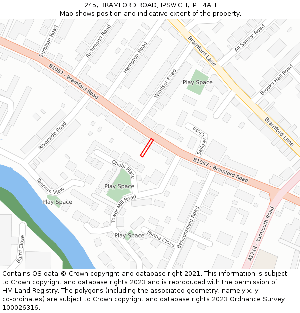 245, BRAMFORD ROAD, IPSWICH, IP1 4AH: Location map and indicative extent of plot