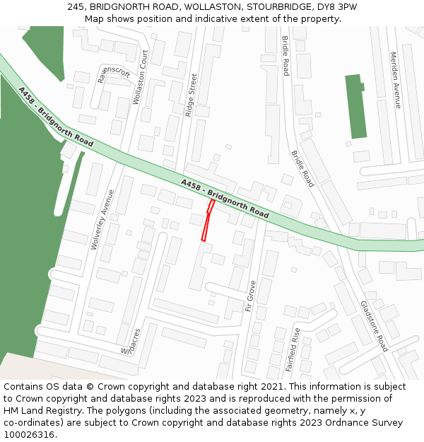 245, BRIDGNORTH ROAD, WOLLASTON, STOURBRIDGE, DY8 3PW: Location map and indicative extent of plot
