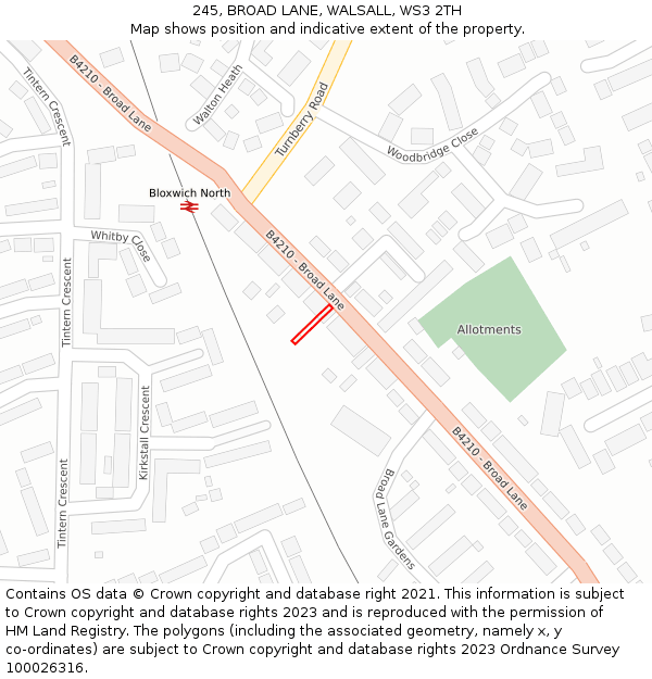 245, BROAD LANE, WALSALL, WS3 2TH: Location map and indicative extent of plot