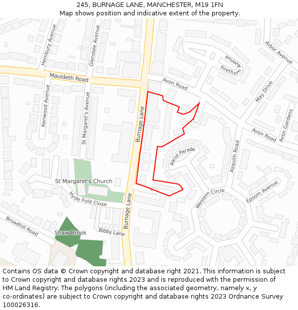 245, BURNAGE LANE, MANCHESTER, M19 1FN: Location map and indicative extent of plot