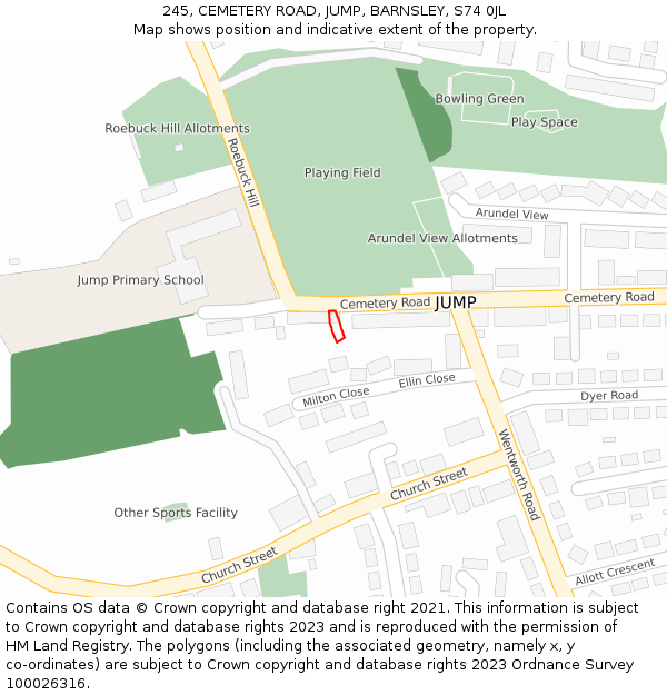 245, CEMETERY ROAD, JUMP, BARNSLEY, S74 0JL: Location map and indicative extent of plot