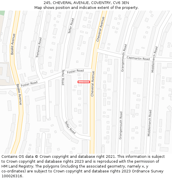 245, CHEVERAL AVENUE, COVENTRY, CV6 3EN: Location map and indicative extent of plot