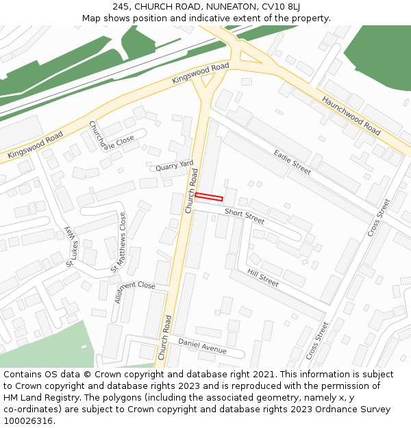 245, CHURCH ROAD, NUNEATON, CV10 8LJ: Location map and indicative extent of plot