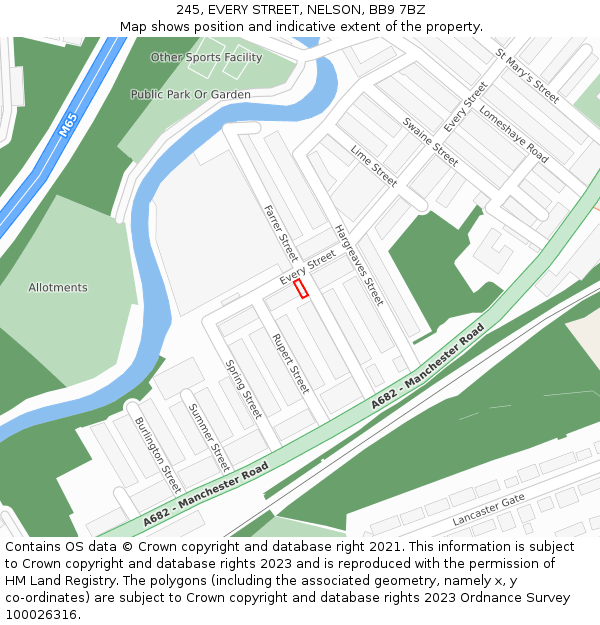 245, EVERY STREET, NELSON, BB9 7BZ: Location map and indicative extent of plot