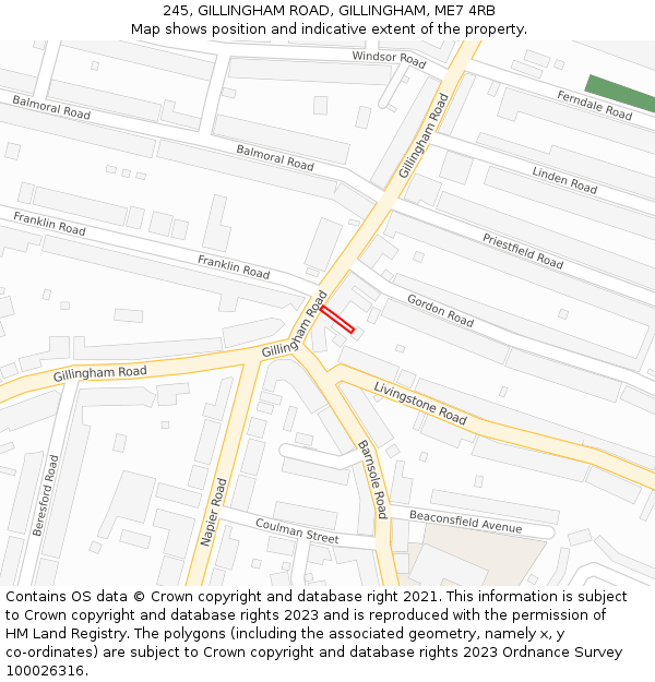 245, GILLINGHAM ROAD, GILLINGHAM, ME7 4RB: Location map and indicative extent of plot