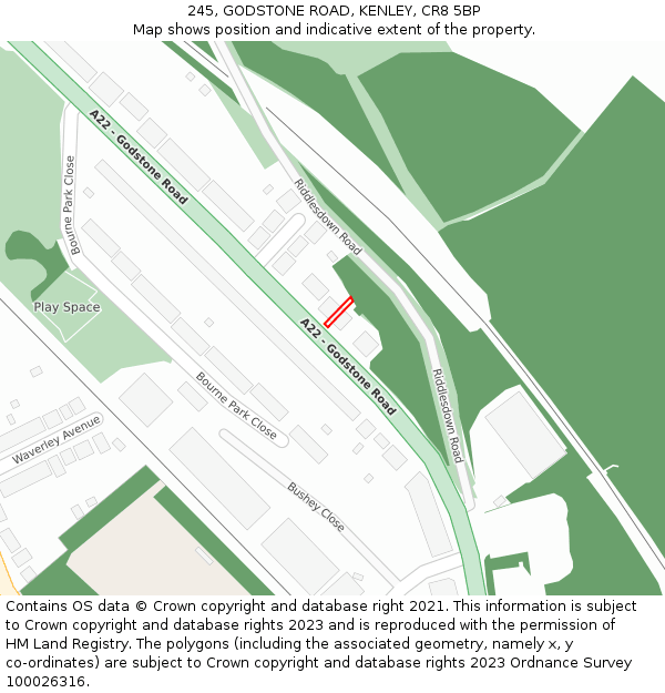 245, GODSTONE ROAD, KENLEY, CR8 5BP: Location map and indicative extent of plot