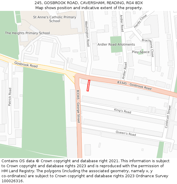 245, GOSBROOK ROAD, CAVERSHAM, READING, RG4 8DX: Location map and indicative extent of plot