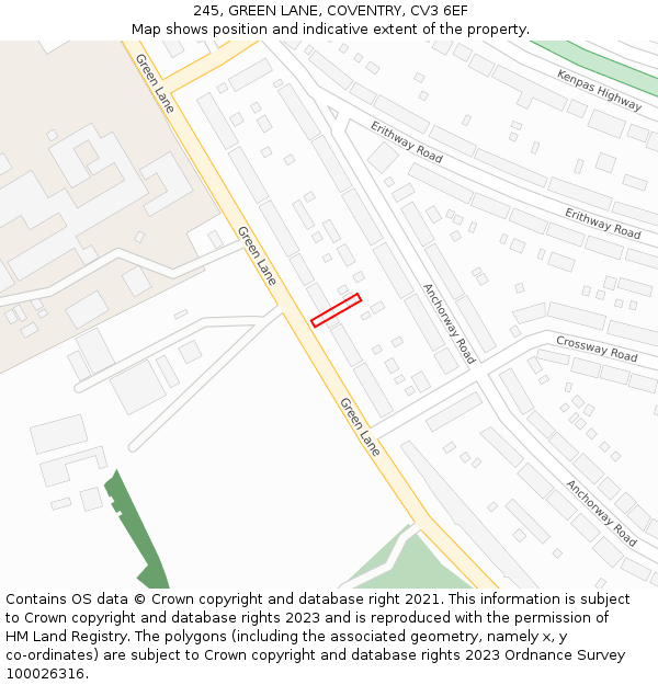 245, GREEN LANE, COVENTRY, CV3 6EF: Location map and indicative extent of plot