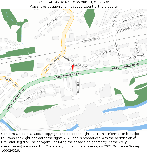 245, HALIFAX ROAD, TODMORDEN, OL14 5RX: Location map and indicative extent of plot