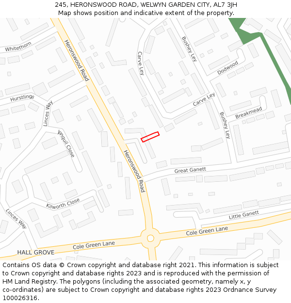 245, HERONSWOOD ROAD, WELWYN GARDEN CITY, AL7 3JH: Location map and indicative extent of plot