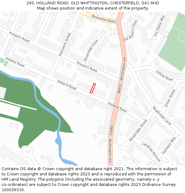245, HOLLAND ROAD, OLD WHITTINGTON, CHESTERFIELD, S41 9HD: Location map and indicative extent of plot