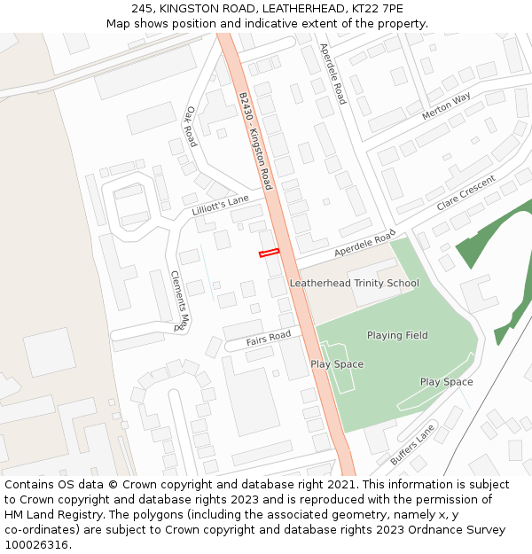 245, KINGSTON ROAD, LEATHERHEAD, KT22 7PE: Location map and indicative extent of plot