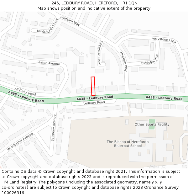 245, LEDBURY ROAD, HEREFORD, HR1 1QN: Location map and indicative extent of plot