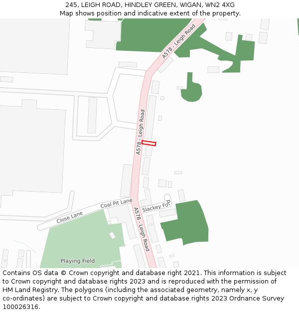 245, LEIGH ROAD, HINDLEY GREEN, WIGAN, WN2 4XG: Location map and indicative extent of plot