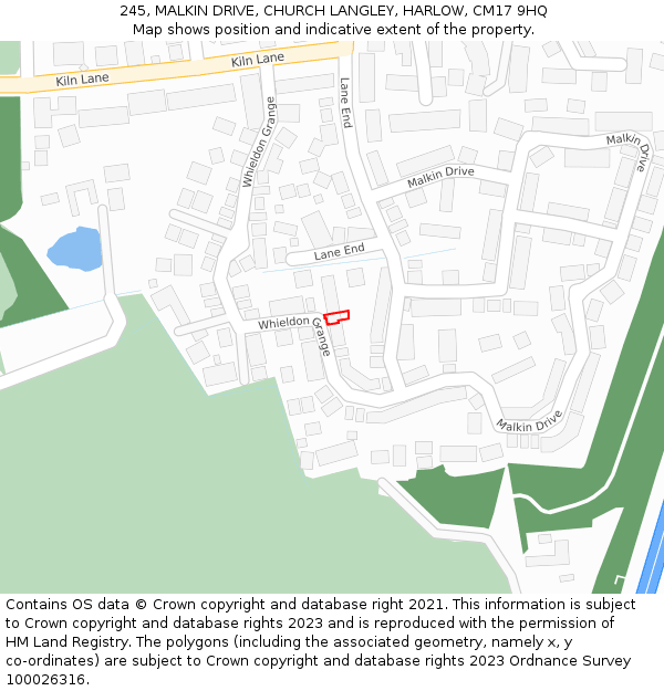 245, MALKIN DRIVE, CHURCH LANGLEY, HARLOW, CM17 9HQ: Location map and indicative extent of plot