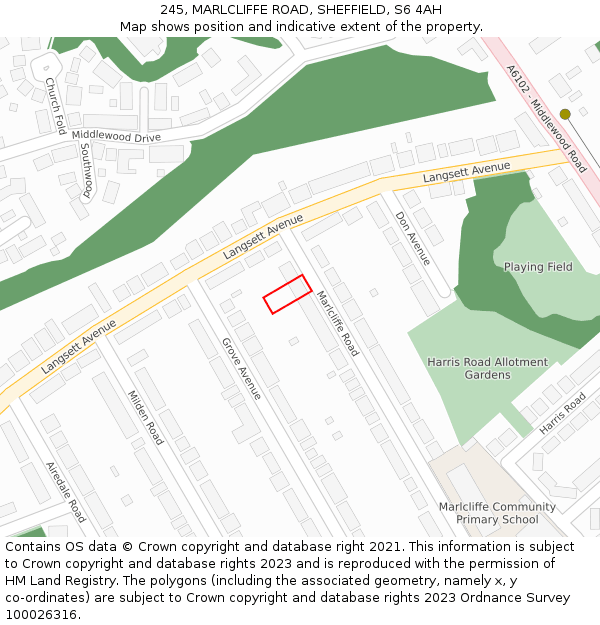 245, MARLCLIFFE ROAD, SHEFFIELD, S6 4AH: Location map and indicative extent of plot