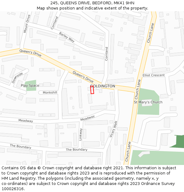 245, QUEENS DRIVE, BEDFORD, MK41 9HN: Location map and indicative extent of plot