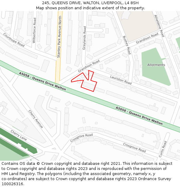 245, QUEENS DRIVE, WALTON, LIVERPOOL, L4 8SH: Location map and indicative extent of plot