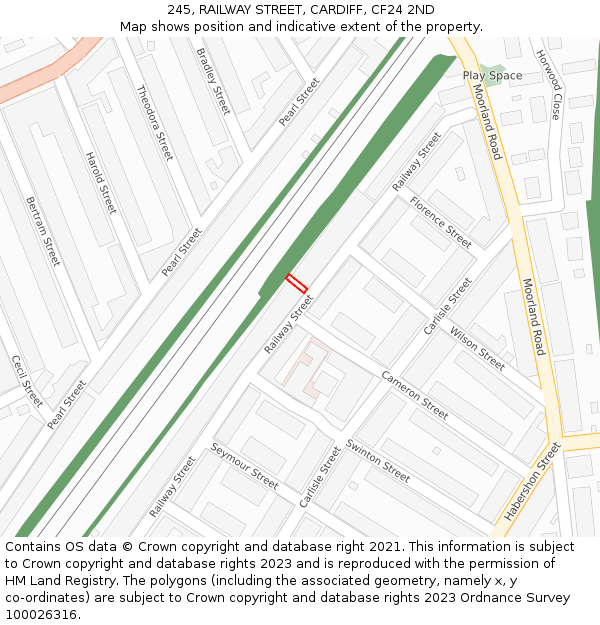 245, RAILWAY STREET, CARDIFF, CF24 2ND: Location map and indicative extent of plot