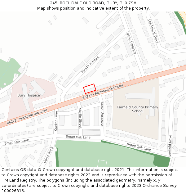 245, ROCHDALE OLD ROAD, BURY, BL9 7SA: Location map and indicative extent of plot