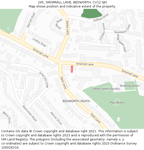 245, SMORRALL LANE, BEDWORTH, CV12 0JN: Location map and indicative extent of plot