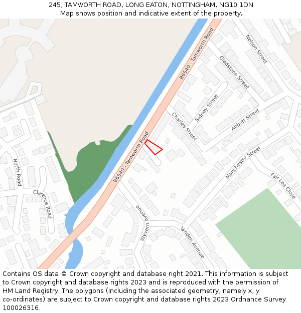 245, TAMWORTH ROAD, LONG EATON, NOTTINGHAM, NG10 1DN: Location map and indicative extent of plot