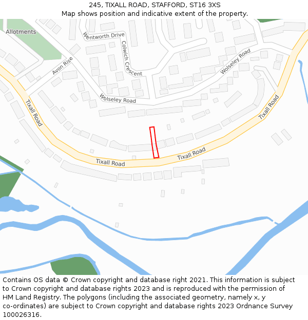 245, TIXALL ROAD, STAFFORD, ST16 3XS: Location map and indicative extent of plot