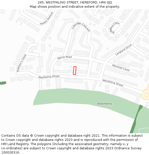 245, WESTFALING STREET, HEREFORD, HR4 0JQ: Location map and indicative extent of plot