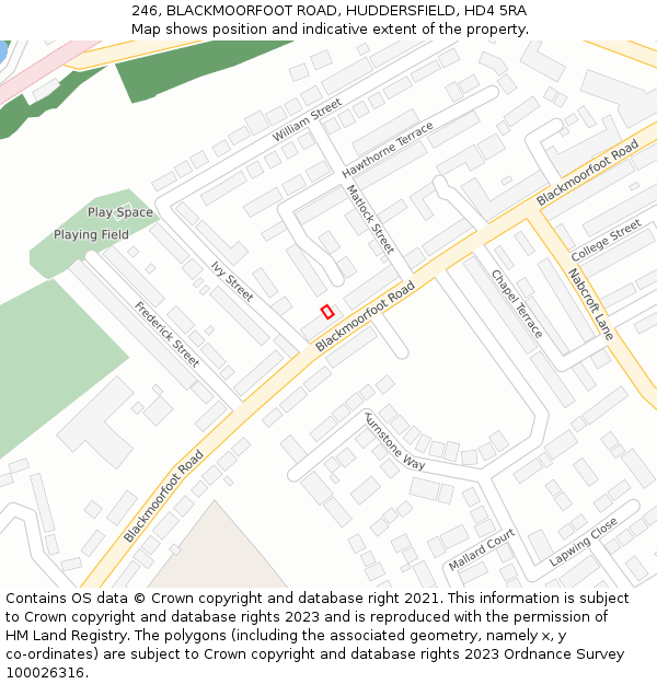 246, BLACKMOORFOOT ROAD, HUDDERSFIELD, HD4 5RA: Location map and indicative extent of plot