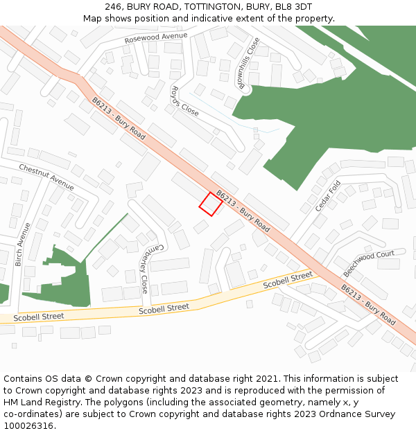 246, BURY ROAD, TOTTINGTON, BURY, BL8 3DT: Location map and indicative extent of plot