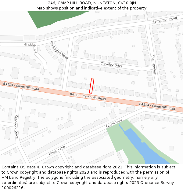 246, CAMP HILL ROAD, NUNEATON, CV10 0JN: Location map and indicative extent of plot