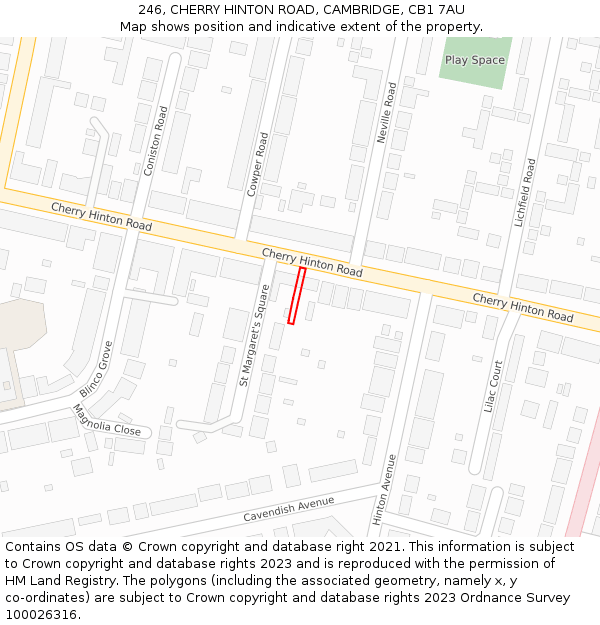 246, CHERRY HINTON ROAD, CAMBRIDGE, CB1 7AU: Location map and indicative extent of plot