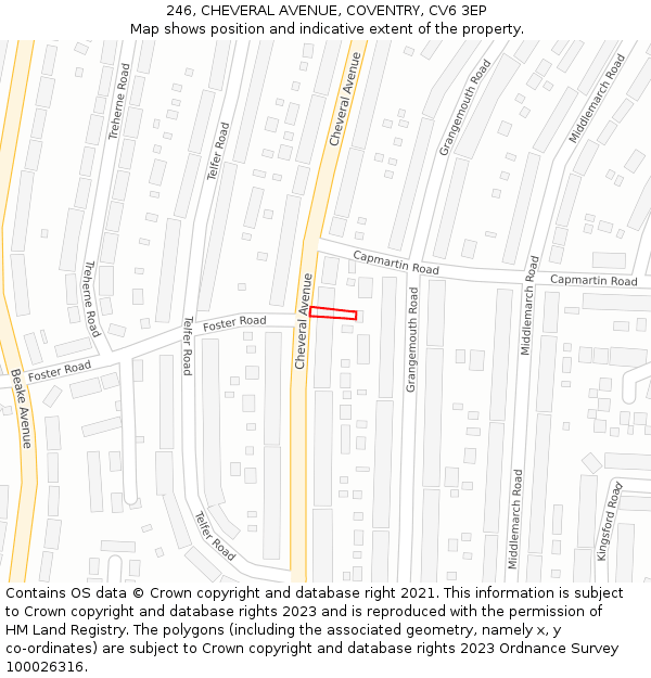 246, CHEVERAL AVENUE, COVENTRY, CV6 3EP: Location map and indicative extent of plot